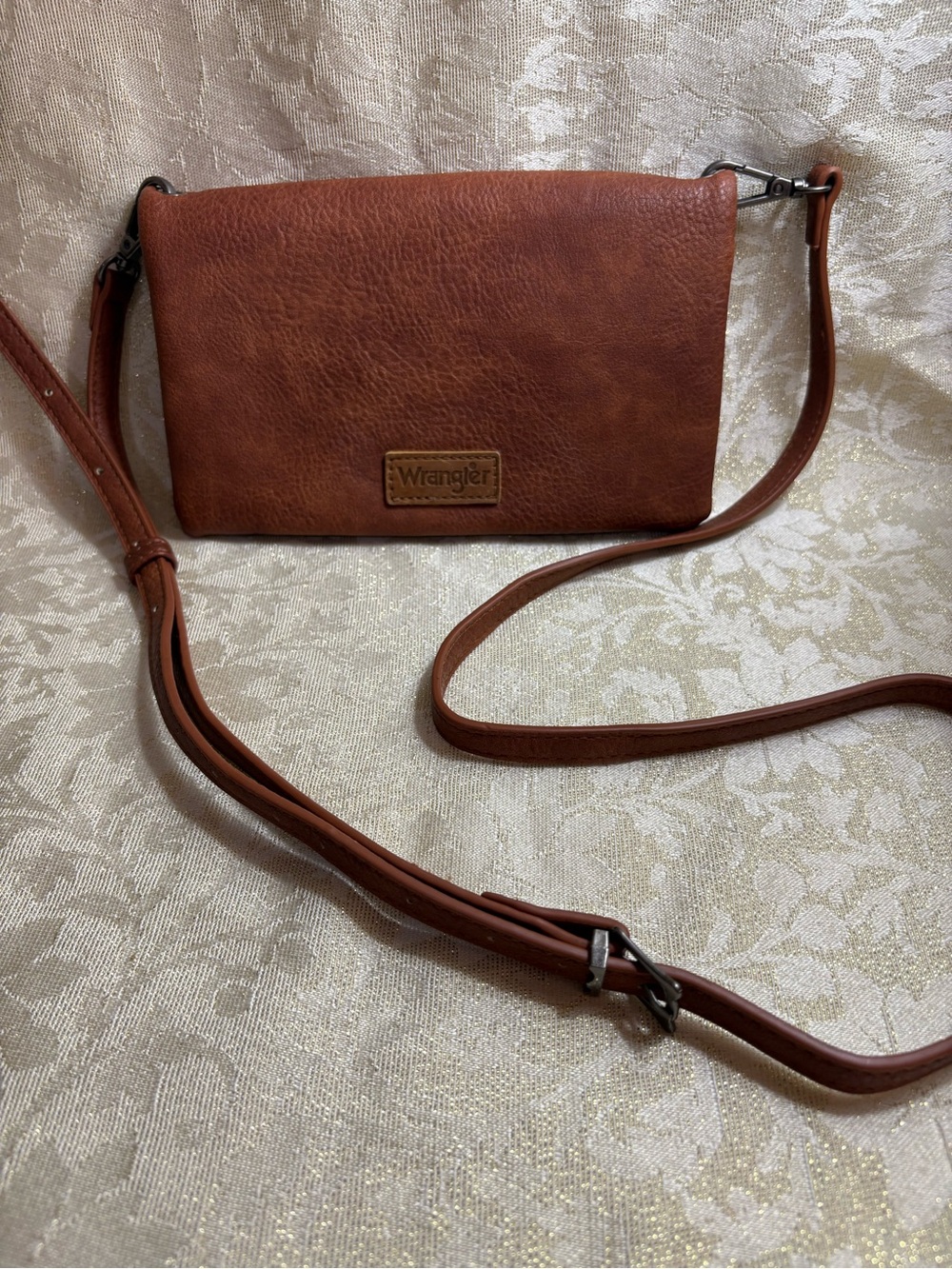 Wrangler Cognac Brown Leather Crossbody Clutch